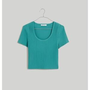 Madewell NWT Women’s Turquoise Waters Ottoman Crop Short Sleeve Top size XS